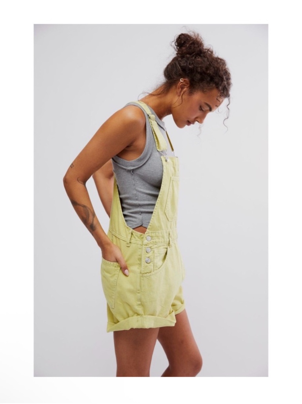 Free People Ziggy Denim Lime Green Short Overalls - Picture 2 of 8